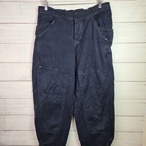 Free People Baggy Double Knee Navy Pants Women’s Size 6 Elastic Waist